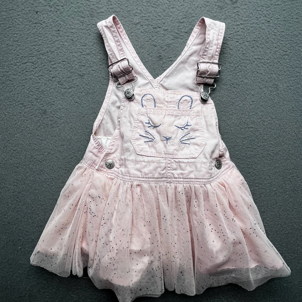 OshKosh B'gosh‎ Baby Girl Overall Dress Pink Cotton Tulle Glitter 18M Whimsical